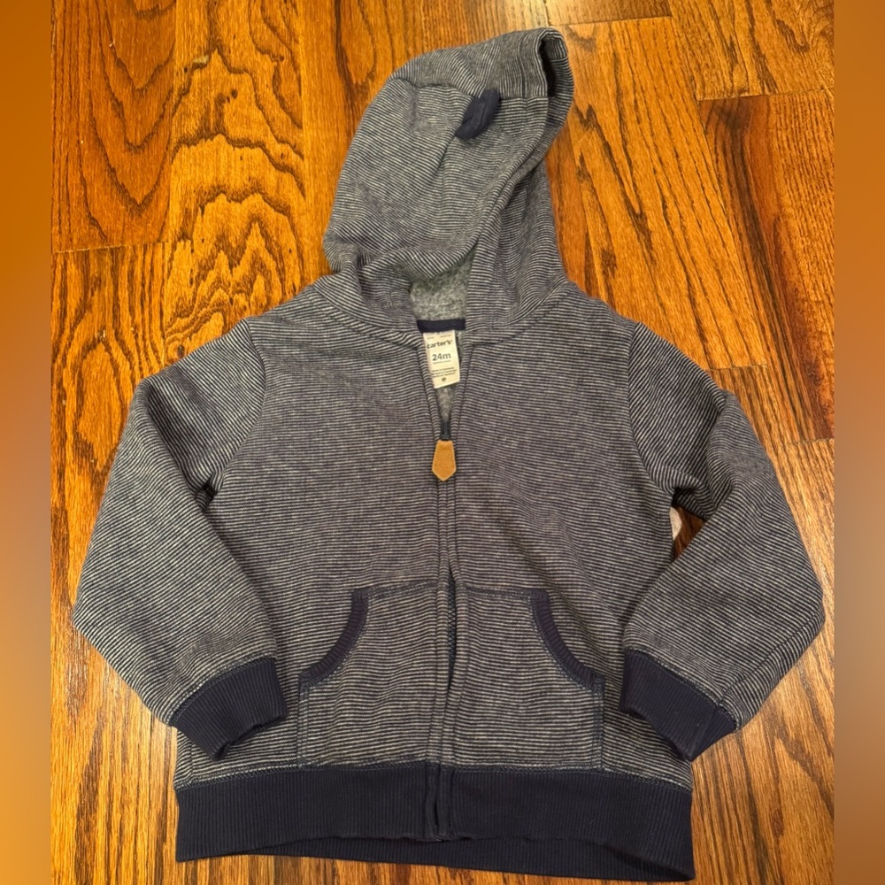 NWOT - Carter's Navy Striped Hoodie with Bear Ears - size 24 months